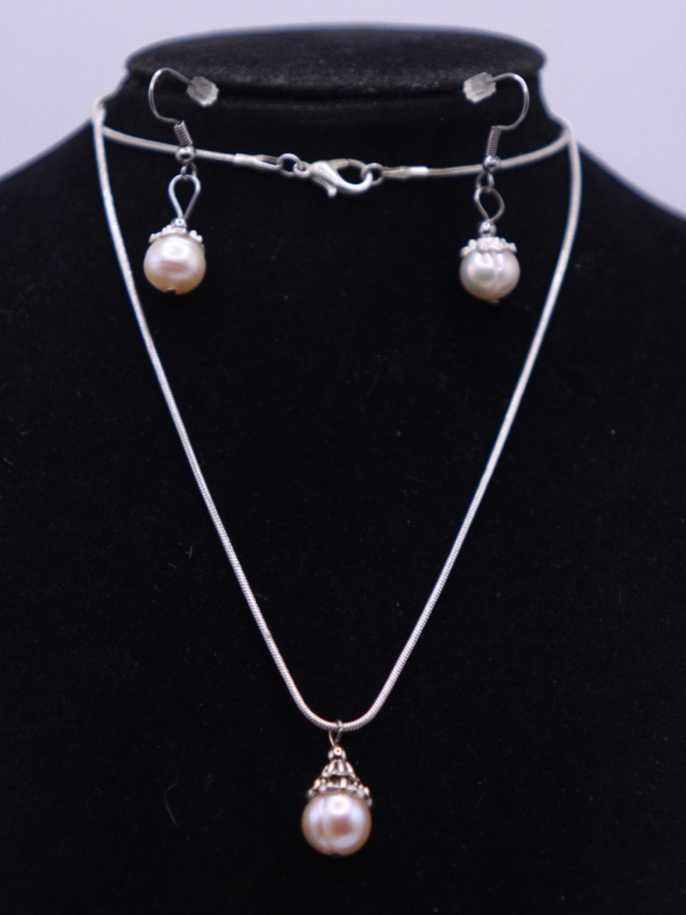 Genuine Pearl Drop Necklace and Earrings Set - 23”